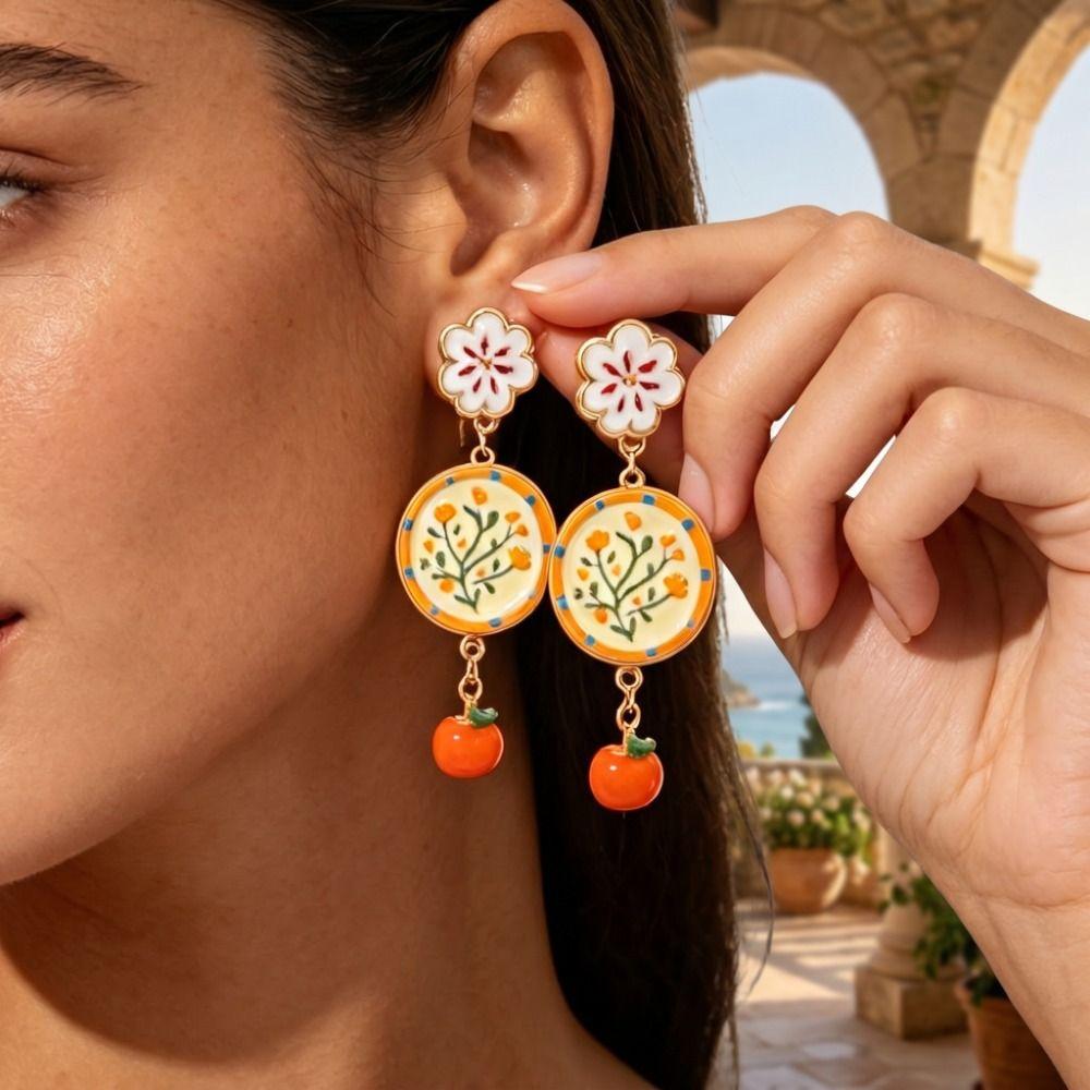 Painting Enamel Flower Dangle Earrings Charm Bohemian Dangle Earring Party