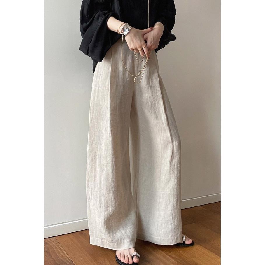

2026 Women s High Waist Cotton Linen Wide Leg Casual Pants 4XL (165-180 jin) льняной/естественный
