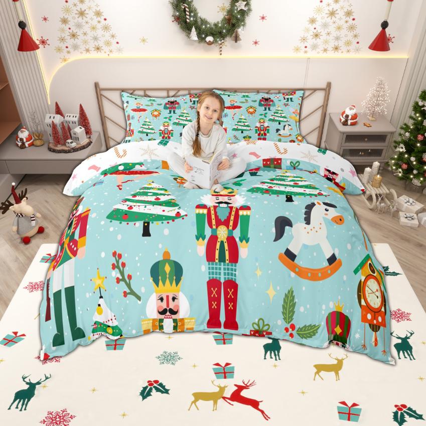 Homewish Kids Merry Christmas Duvet Cover Set Cute Nutcracker Bedding Set Happy New Year Bedroom Set Room Decor