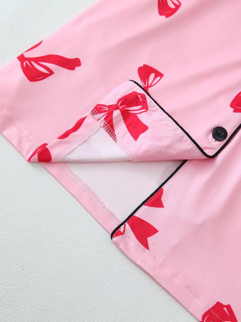 Bow Short-Sleeve Pajama Shorts Set – Stylish Indoor/Outdoor Wear