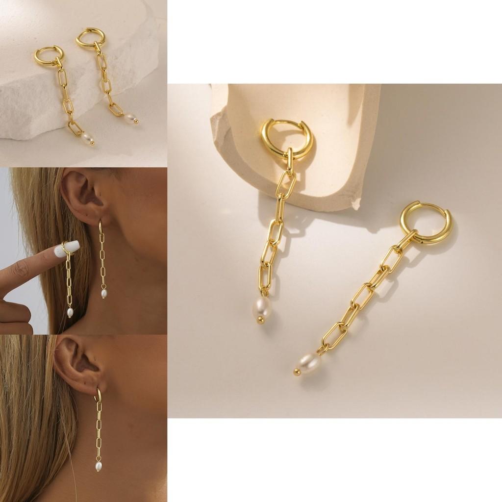 Trendy Geometric Gold Plated Copper Earrings With Faux Pearl For Fashion-forward Women