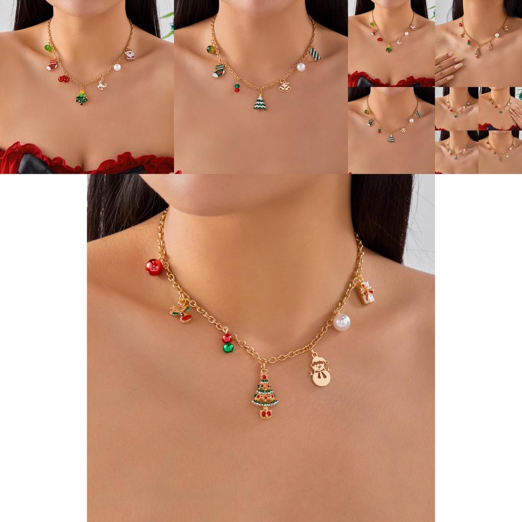 Santa Claus Charm Necklace With Pearl Chain And Festive Elements For Seasonal Gift