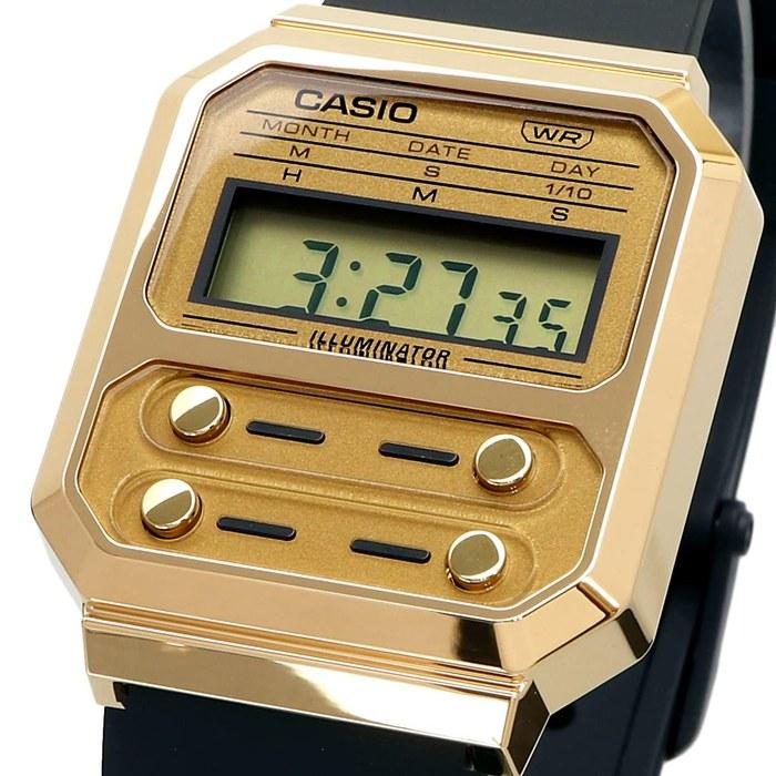 Casio Digital Watch A100WEFG-9A Men's Gold Black Urethane Band