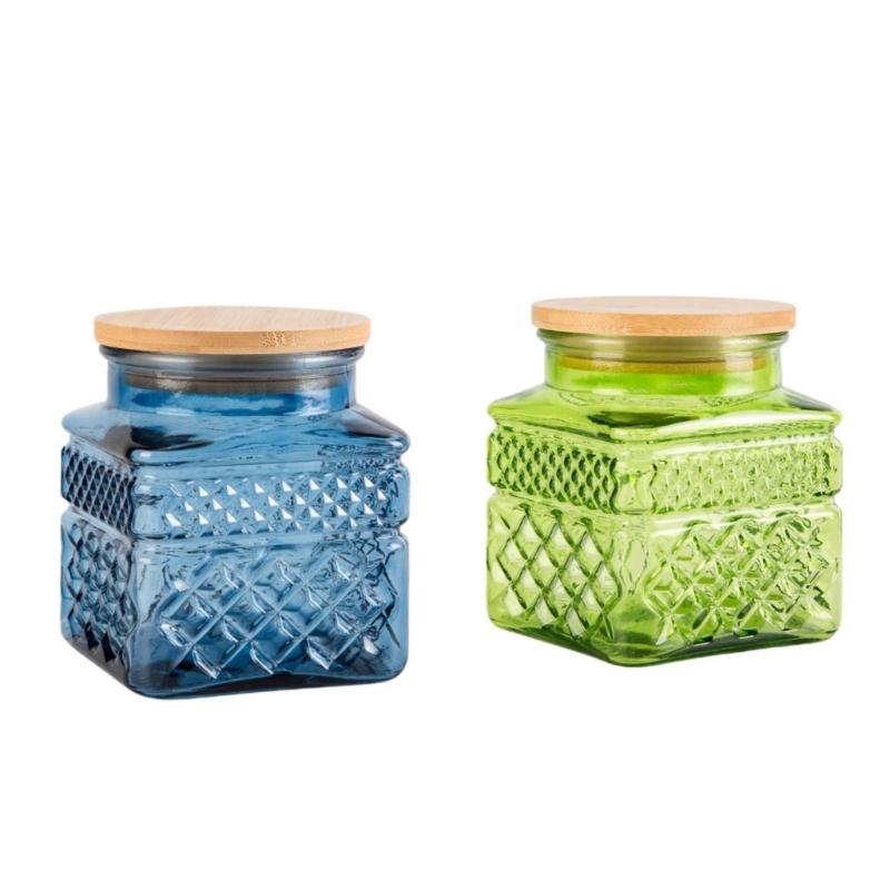 Glazen Bewaarpot Met Bamboe Deksel Voor Keukenorganisatie En Decoratie Geometrisch Patroon Koekjesbus