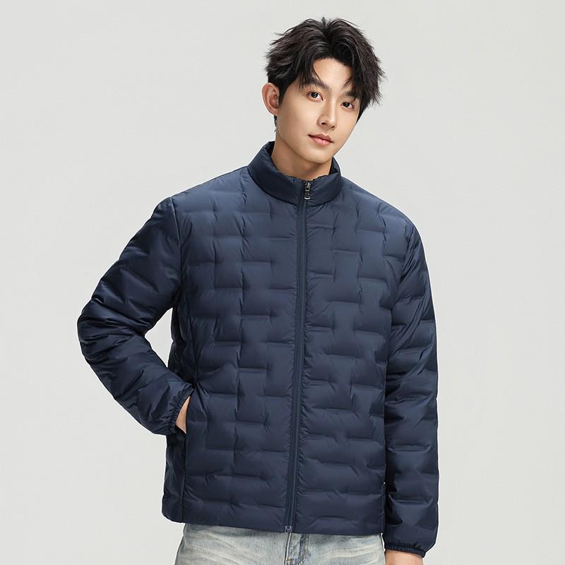 Mens Mid-Length Down Jacket Winter Thick Stand Collar Light Warm Coat 85-90% Content