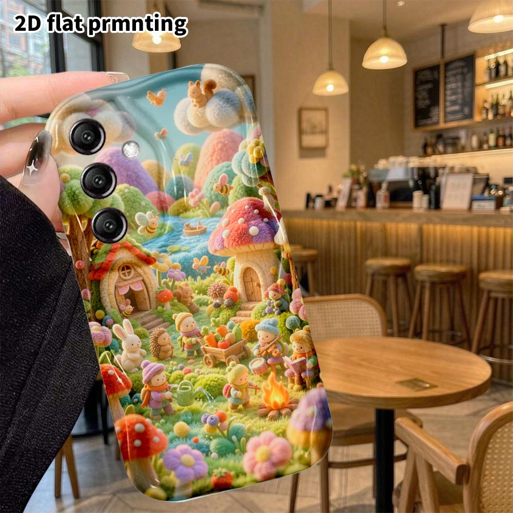 Phone Case: 2D flat, suitable for Samsung Galaxy A34 A35 M05 M06 S20 S22 S21 FE Plus 5G protective case, Mushroom Village fairy tale town, perfect Chr