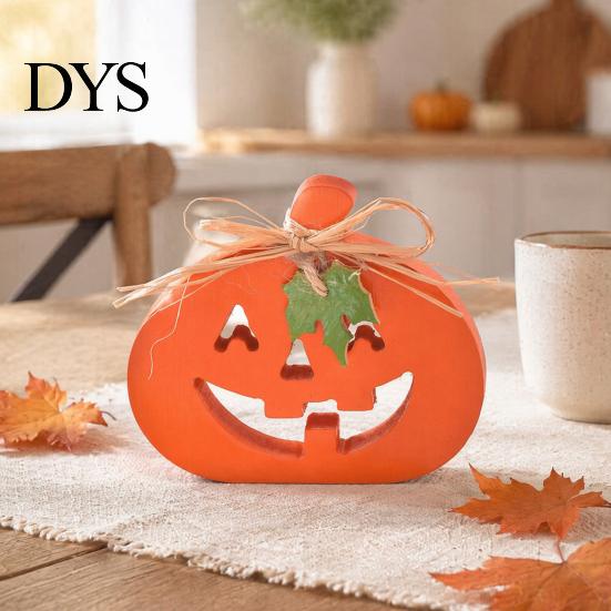 Seasonal Festive Room Ornaments Halloween Indoor Wooden Pumpkin Table Sign, Spooky Tabletop Block Rustic Autumn Centerpiece Tiered Tray for