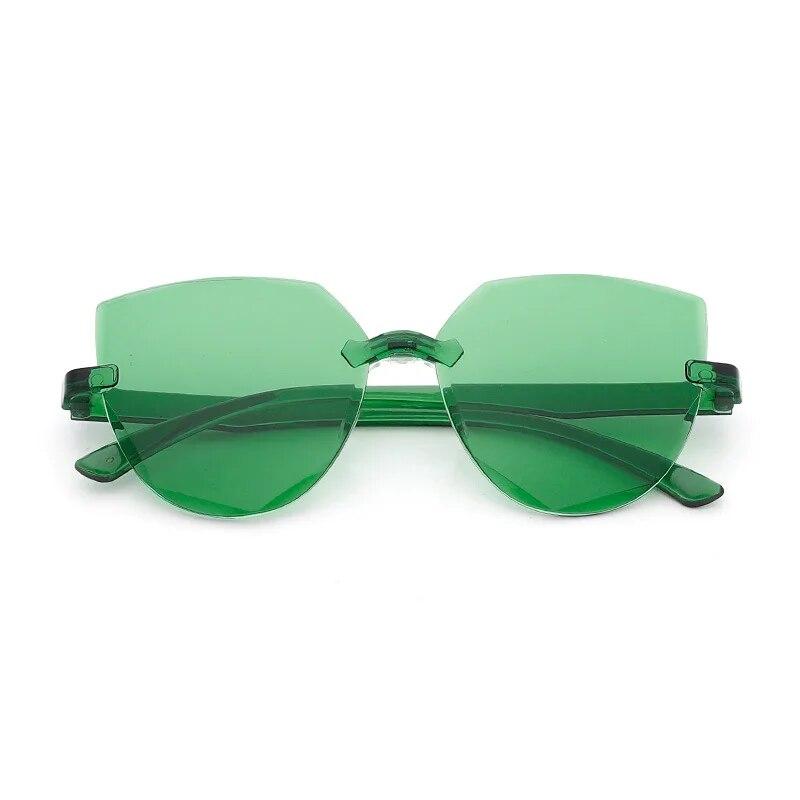 New Vintage Cat Eye Round Sunglasses Women Korean Transparent Rimless Gradient Sun Glasses Luxury Shades UV400 Oculos