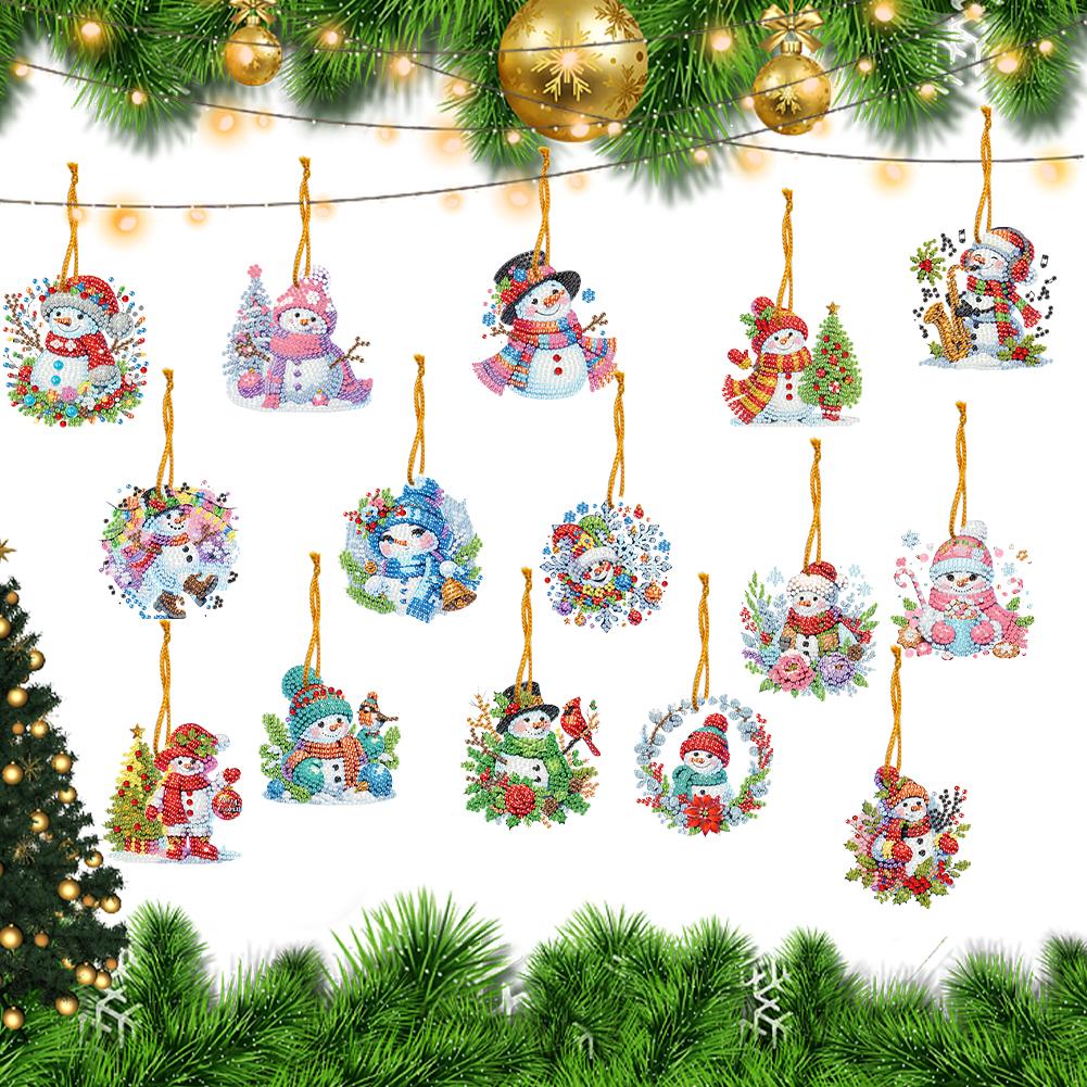 15pcs Xmas Theme 2D Flat DIY Hanging Diamond Art Kits Double Sided Drill Diamond Art Pendant Window Hanging Art for Home Decor