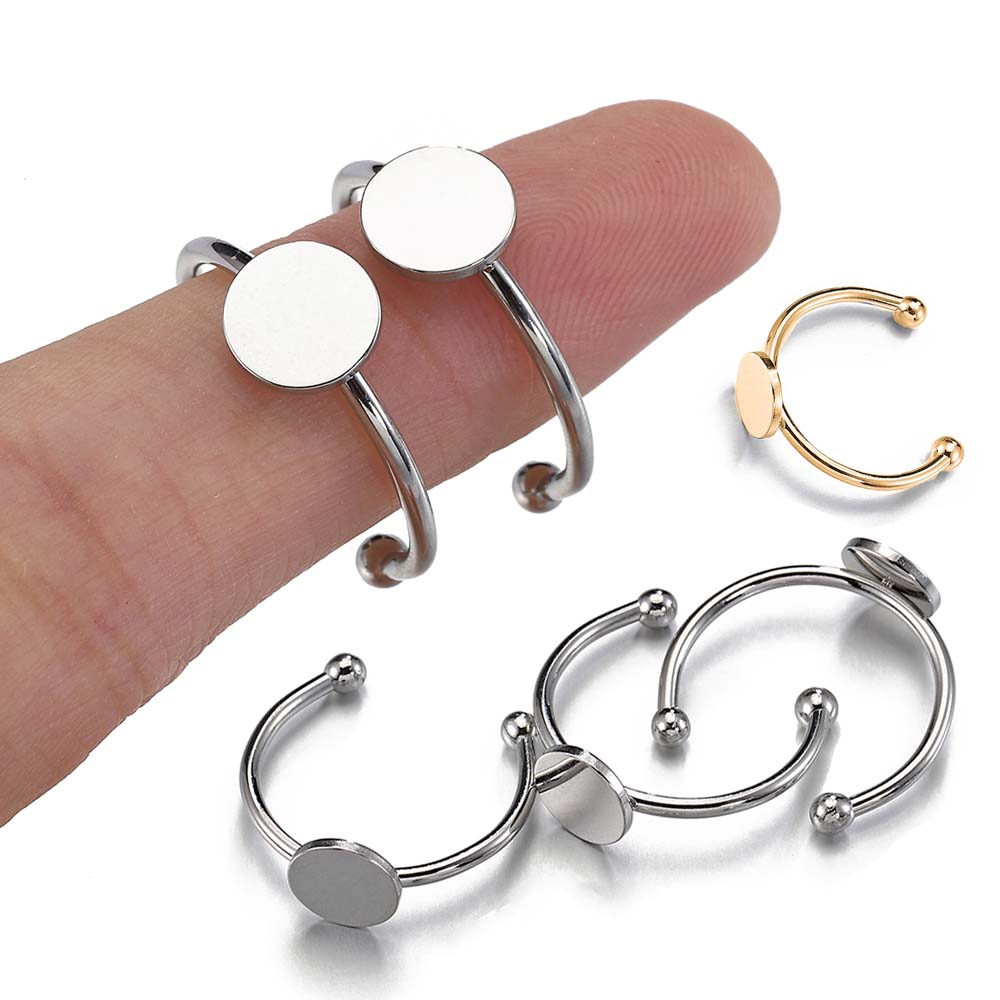 5/10pcs Stainless Steel Adjustable Ring Settings 6/8/10/12mm Round Flat Blank Base Glass Cabochons Ring Bezel DIY Jewelry Making