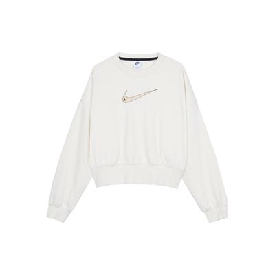 Sportswear Swoosh Logo Embroidered Loose Knit Cropped Pullover Sweatshirt Women Tops DO7212-030