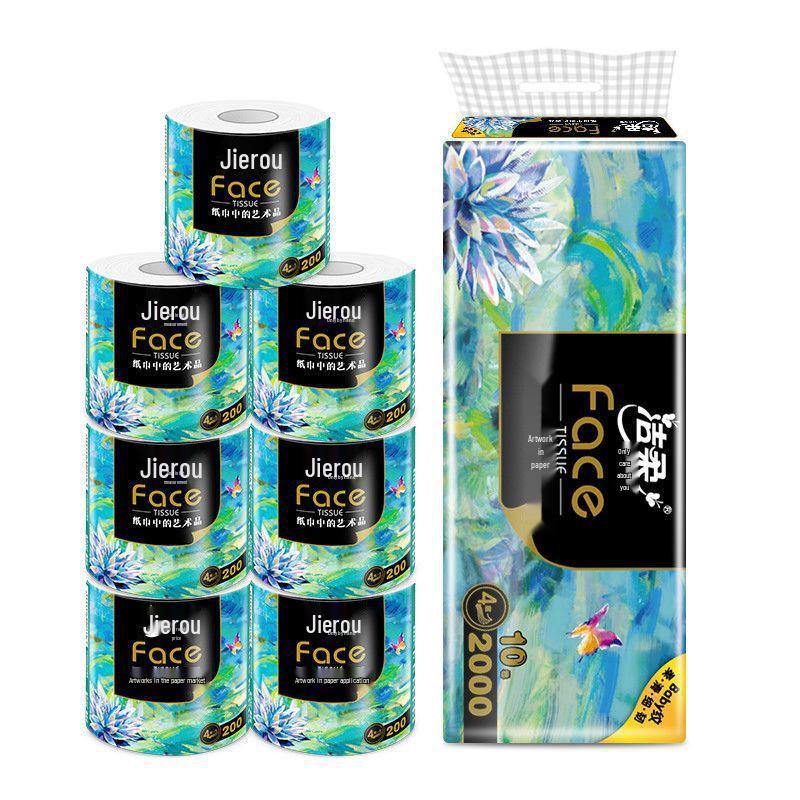 Jie Rou 4-Ply Oil Painting Toilet Paper, 10 Rolls, 200g, Face Art Design