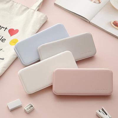 Stationery Box Portable Thin Large Capacity Macaron Color Stationery Case with Partitioned Storage Anti-Fall Shell Office Pen Organizer