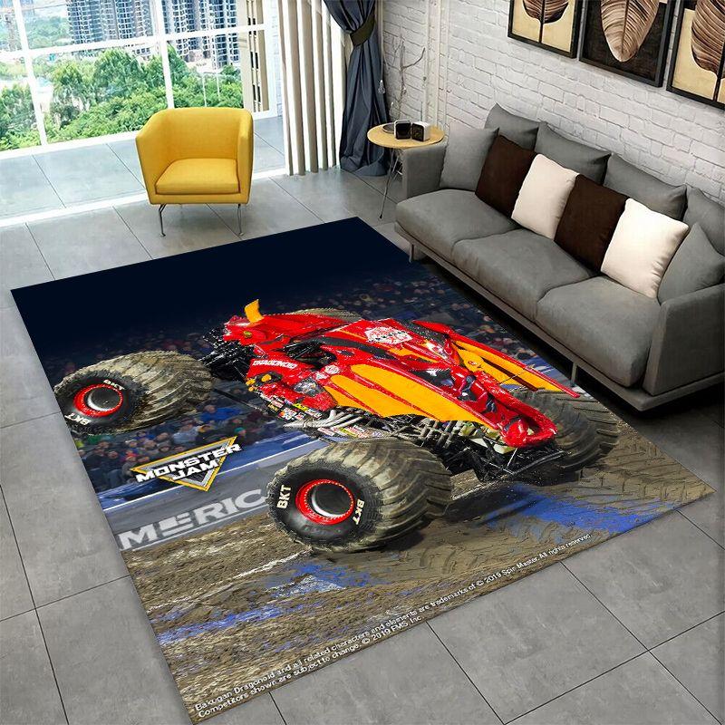 Cartoon Monster Truck Monster Jam Non-Slip Area Rug for Living Room,Bedroom,Playroom,Carpet Floor Mat Home Decor Rug Room