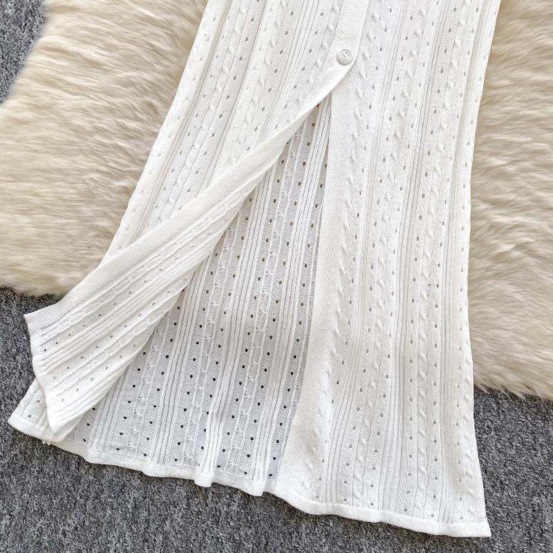 Simple Knitted Dress for Women's Summer Single-breasted Hollowed-out Slimming and Shaping Dress
