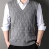 Men's Cream Cable Knit V-neck Vest Sleeveless Casual Layered Sweater Gilet