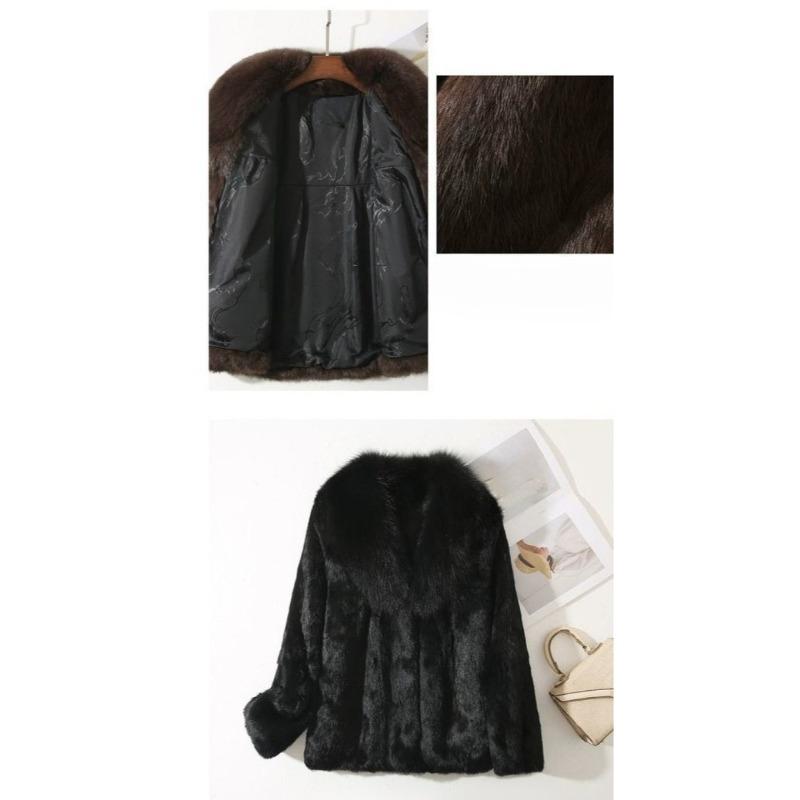 Trendy Winter Plus Size Short Faux Rabbit Fur Coat Faux Leather Fox Fur Collar Shearling Integrated Warm Outerwear