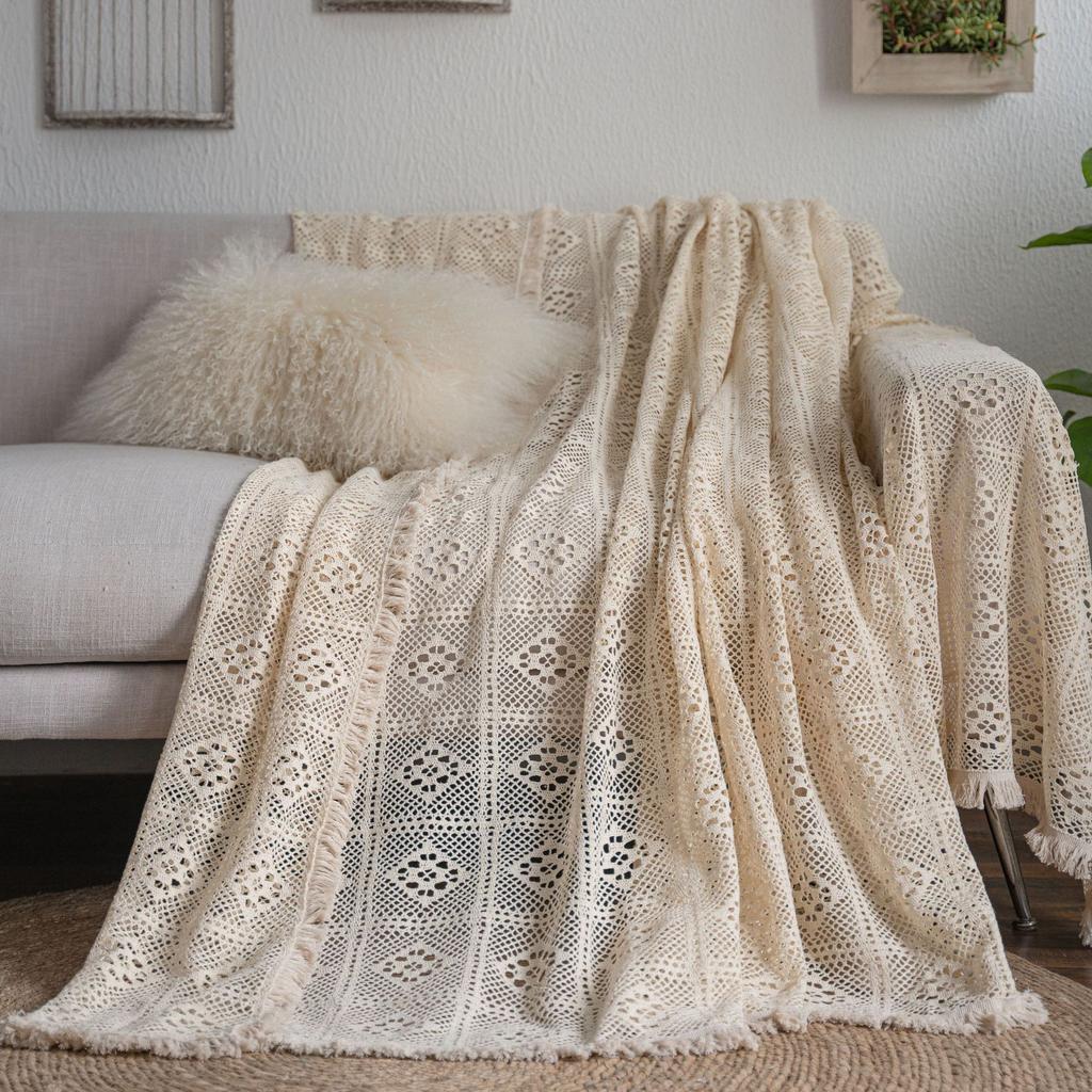 Exquisite sofa towel Multifunctional cover towel American country cotton thread hollowed out retro beige factory direct supply