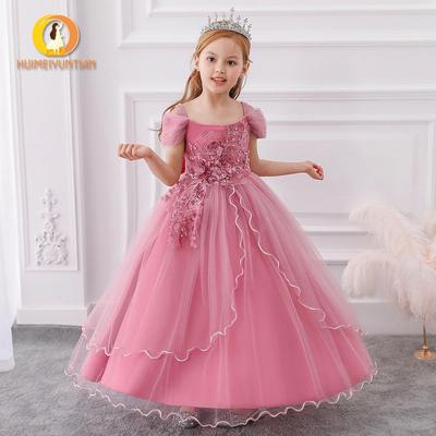 Mädchen Abendkleid mit 3D-Blumen - Prinzessin Laufsteg Auftrittskostüm