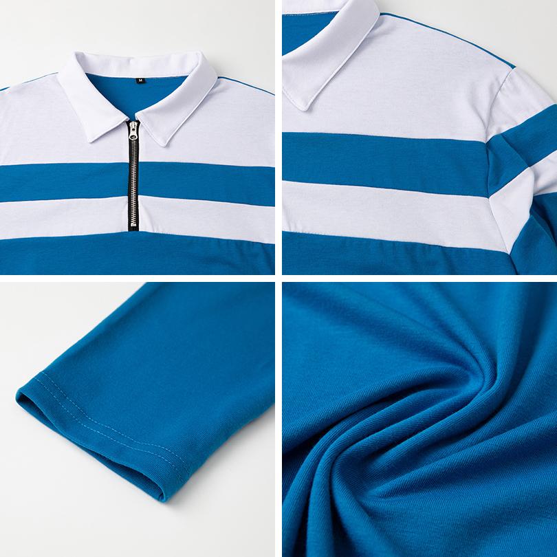 Męskie koszulki polo z długim rękawem w paski, z zamkiem 1/4, bawełniane, patchworkowe, z kołnierzykiem, casualowe, modne, pulower, slim fit, koszulka golfowa