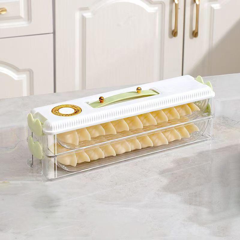

2/4 Layers Dumplings Storage Box Dumpling Organizer Stackable Desserts & Cookies with Buckle, Lid & Handle for Fridge
