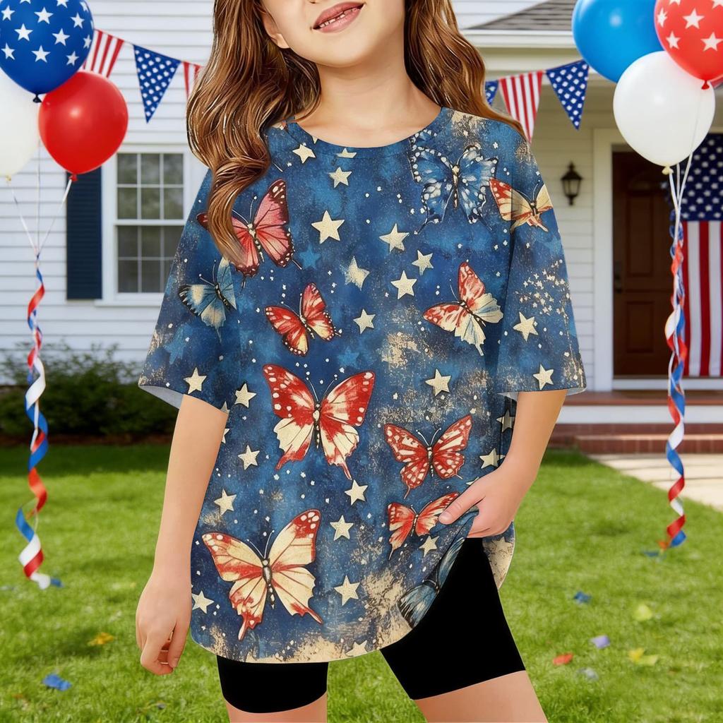 Kids Independence Day Print Round Neck Short Sleeve Casual T-shirt