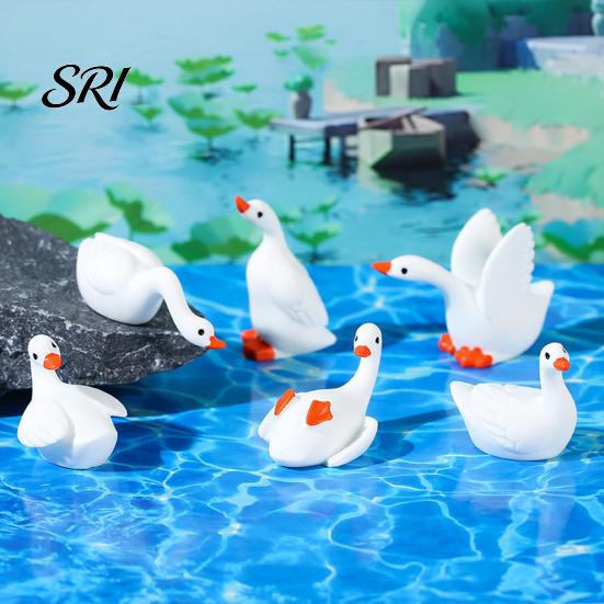 Vícepozicová socha husy 6 ks Mini figurka Malá pryskyřice Malé roztomilé zvířátko Miniaturní vodní pták Dekorativní figurky pro DIY řemesla Dortový topper Mikro krajina
