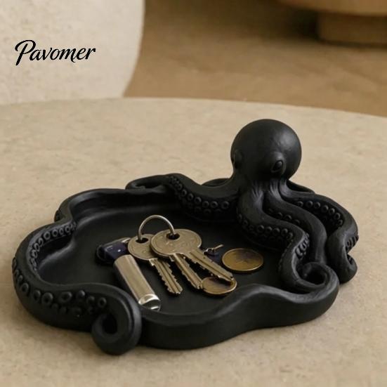 Home Office Organizer Tray Octopus Storage Tray, 3D Printing Molding, with Tentacle Groove Integrated for Keys Jewelry Stationery Marine Life Desk