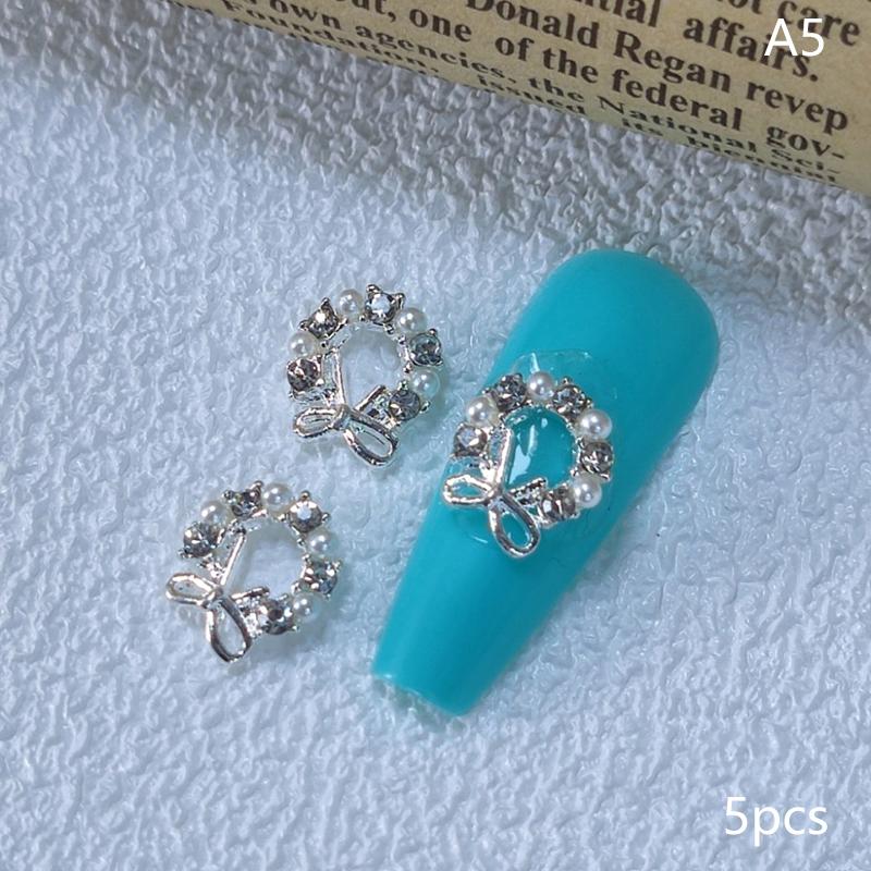 

5 шт. гірлянди з бантом з перлами і цирконами для нігтів, підвески для дизайну різдвяних вінків, кристали, ювелірні вироби, прикраси для нігтів as the picture