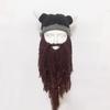 Handmade Knit Wig Beard Hats Horn Hat Big Beard Mask Hat Novelty Viking Beard Beanie  Men and Women