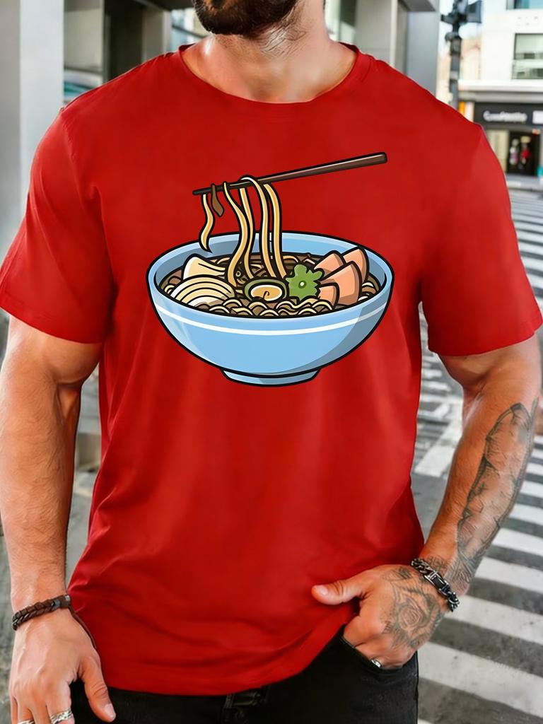 Unisex Cotton Tee Cartoon RaUnisex Noodle Bowl Chopsticks Graphic Short Sleeve Tshirt For Asian Food Lovers Daily Casual Street Top