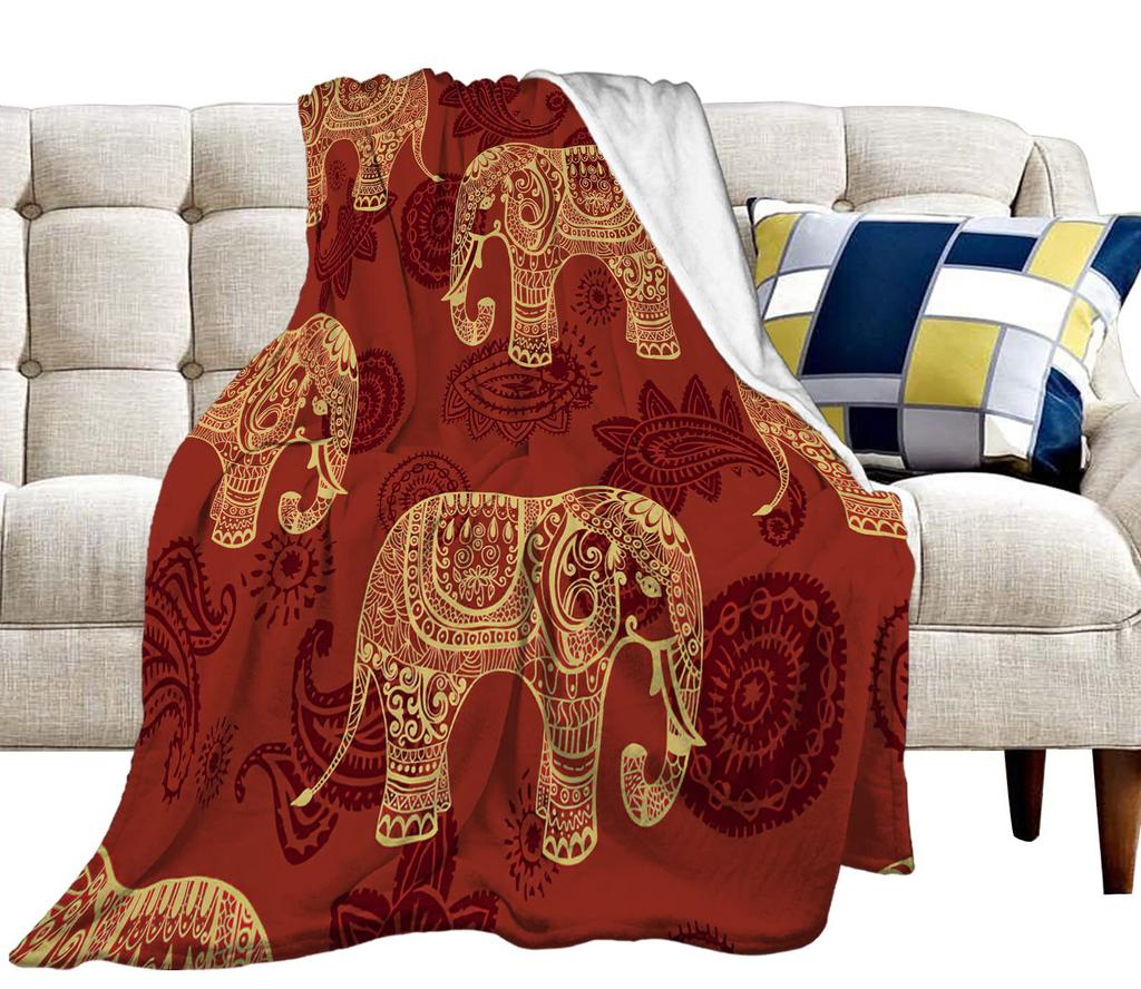 Elephant Print Flannel Blanket Sofa Bedroom Decorative Blanket Office Lunch Break Blanket