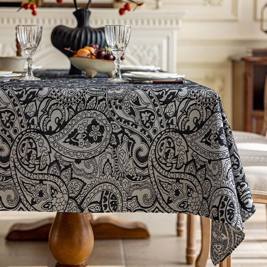 Tablecloth Waterproof Oil-Proof French Retro Style Rectangular Dining Table Cover with Tassels Crochet Patterns Home Kitchen Restaurant Decor