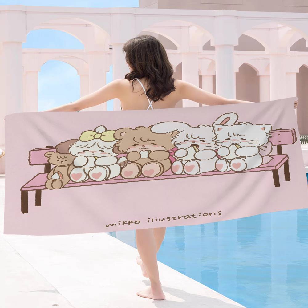 Cute M-Mikko I-Illustrations Bath Towel Microfiber Soft Water Absorbing Breathable For Girl Kids Decorative Cartoon Beach Towel