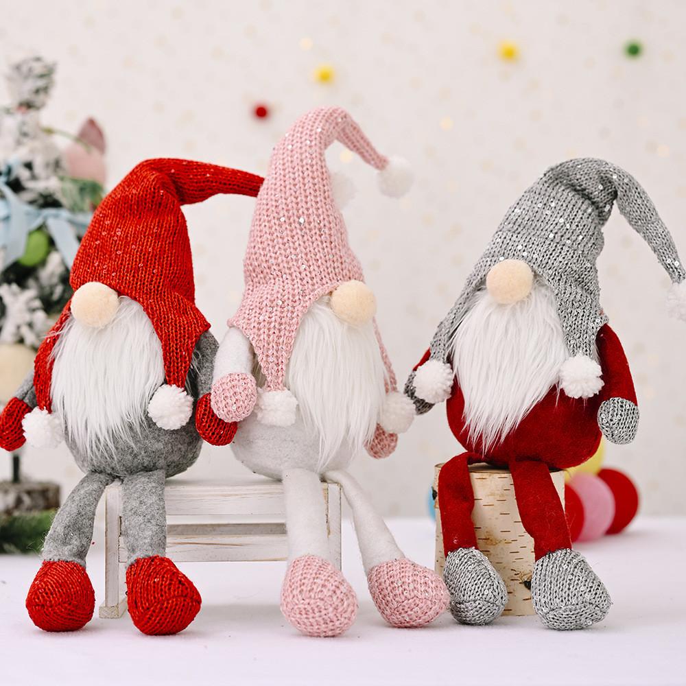 Playful Christmas Figurine Adorable Knitted Hat Old Man Doll With Hanging Legs For Decor