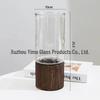Nordic Wooden Stem Holder Glass Vase for Hydroponic Roses & Bamboo
