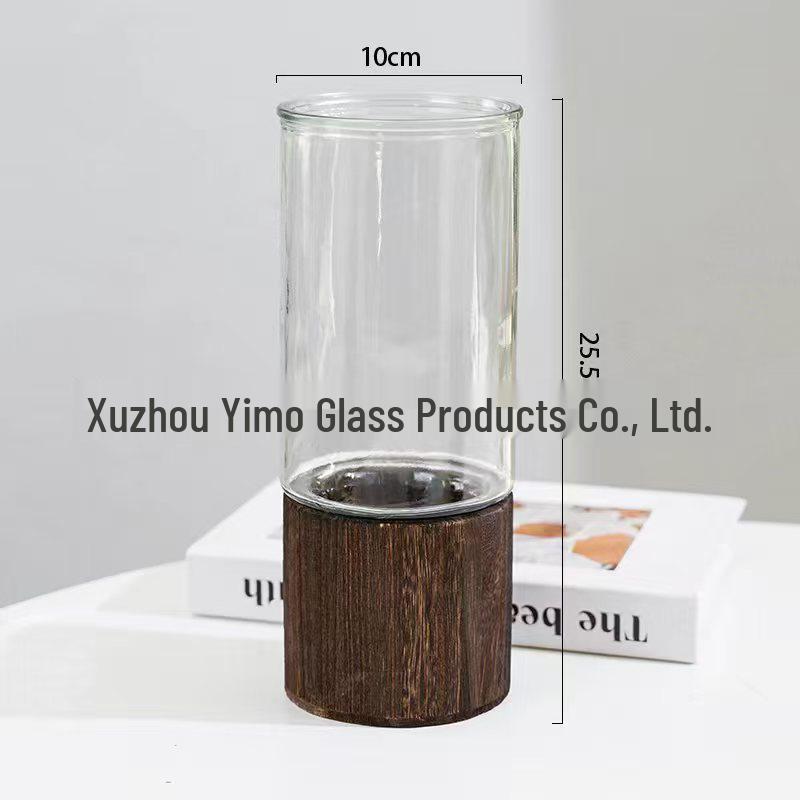 Nordic Wooden Stem Holder Glass Vase for Hydroponic Roses & Bamboo