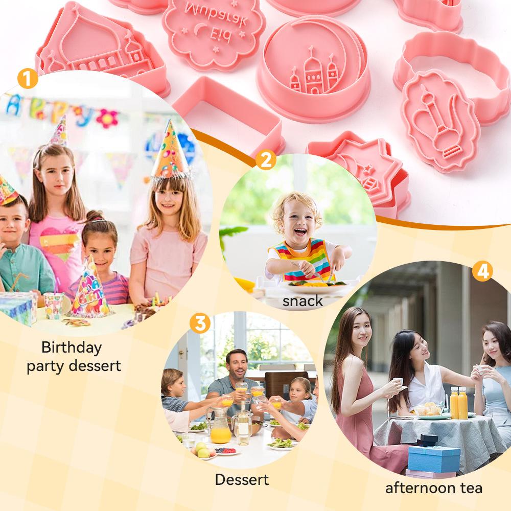 8PCS Cookie Molds Cartoon Element Plastic Cookie Cutting Molds Fondle Baking Tools For Ramadan Festival /Party/ Cookie Molds