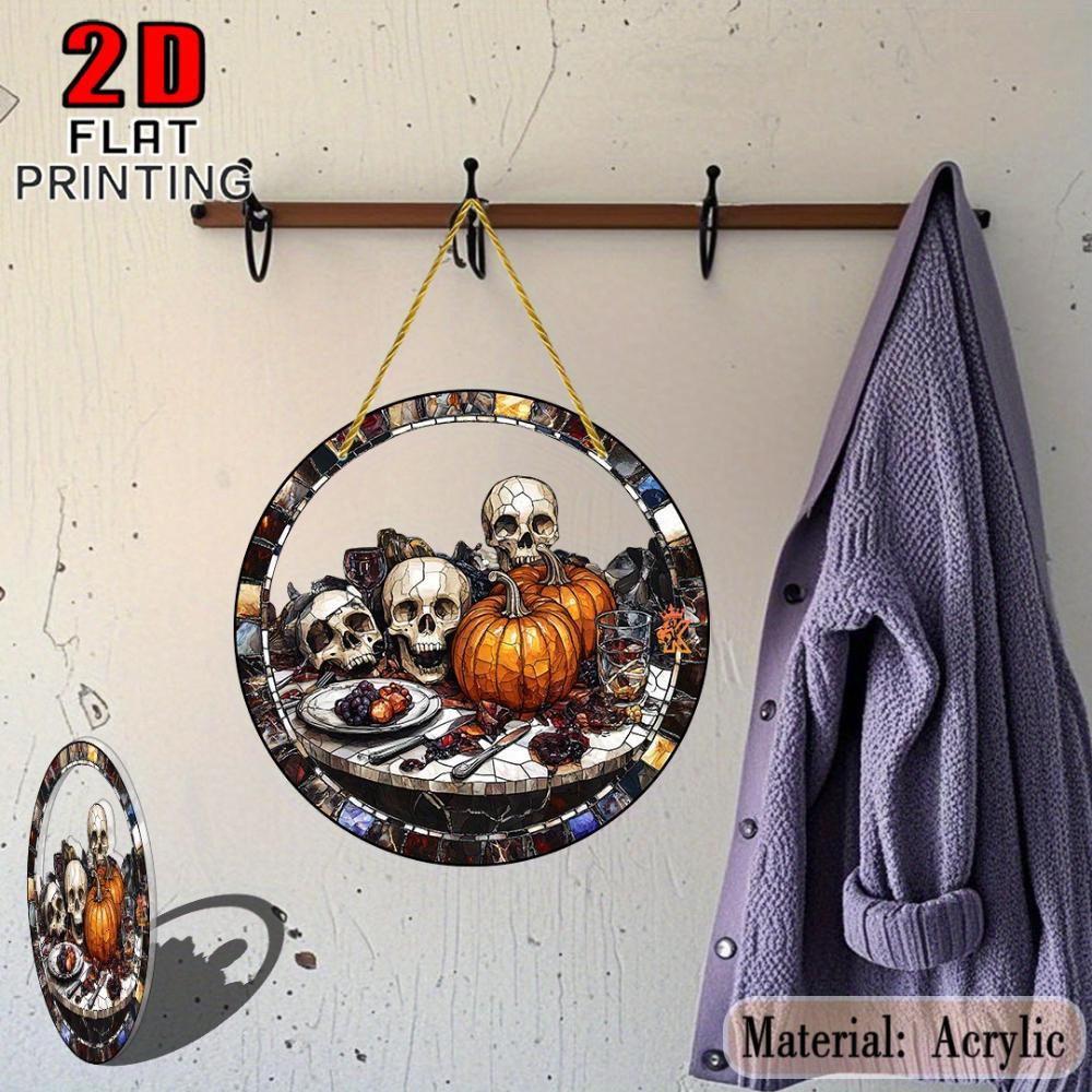 2D Flat Halloween Skull and Pumpkin Sun Catcher, Gardening Decorations, Autumn Decorations, Gifts for Halloween Fans
