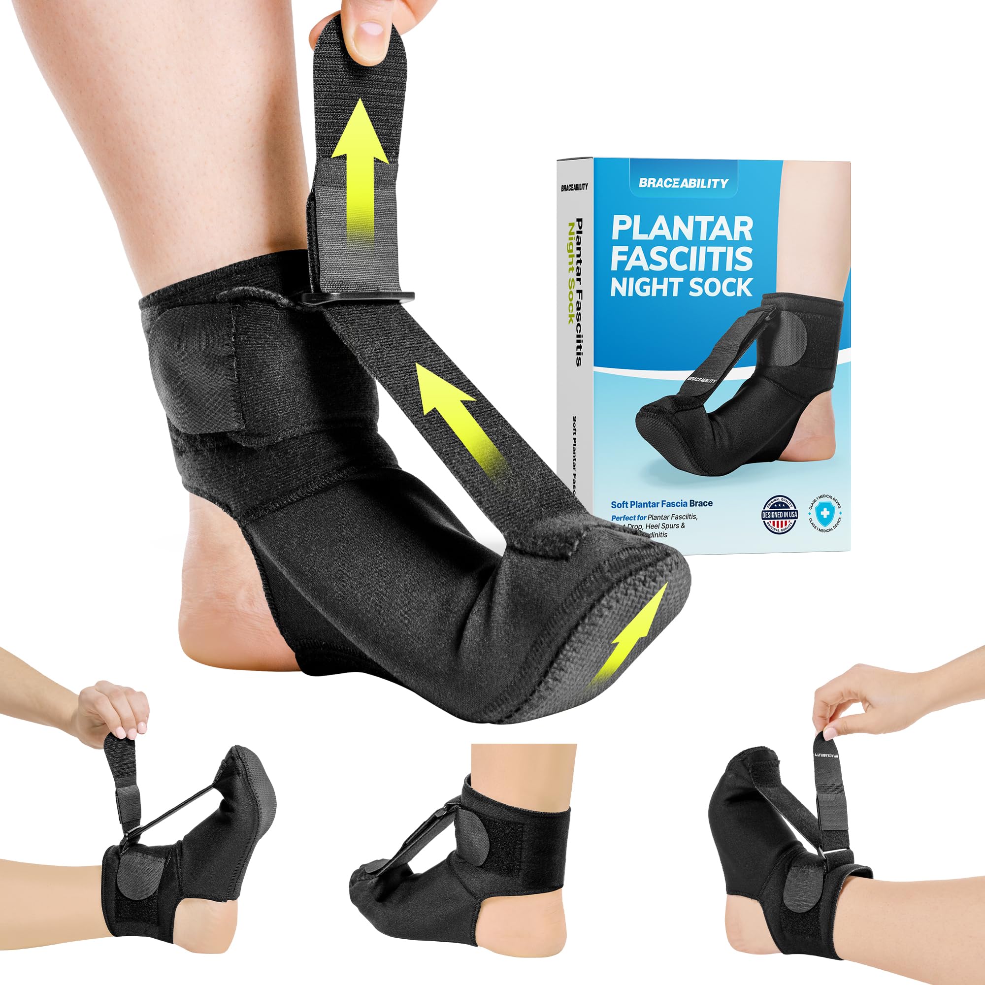 

Plantar Fasciitis Soft Night Sock Stretching by BraceAbility Black Splint-L чорний
