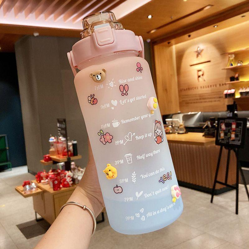 2000ml Large Capacity Drinking Bottle Sports Mug With Straw And Stickers For Outdoor Use