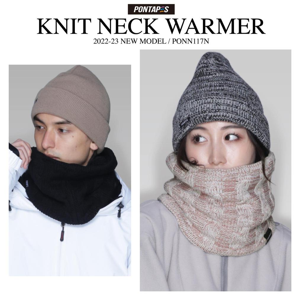 PONTAPES Knit Neck Warmer with Fleece Moku for Cold Weather and More PONNN-117N Lining, Gray, Skiing, Snowboarding,