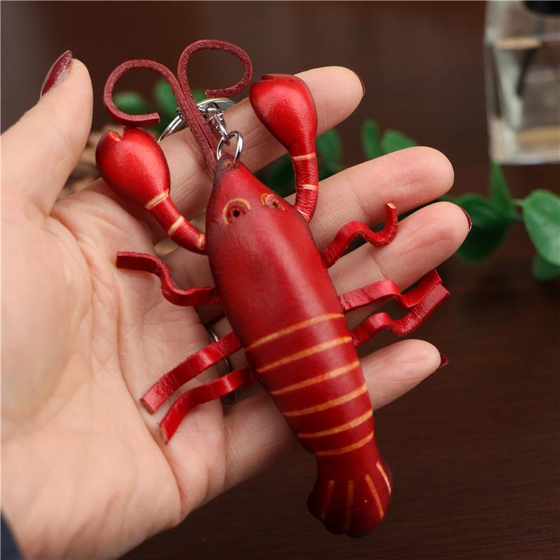 

First Layer Cowhide Crayfish Keychain Pendant, Locomotive Car Key Chain Accessories, Cute Bag Pendant, Personalized Trendy