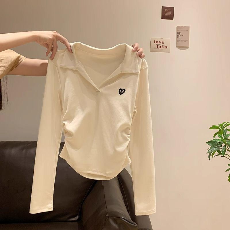 

Plus Size Polo Neck Cropped T-shirt for Women – Slim Fit, Long Sleeve, Pleated Waist, Spring/Autumn Wear S [Recommended 60-80 lbs] вершковий/абрикосовий