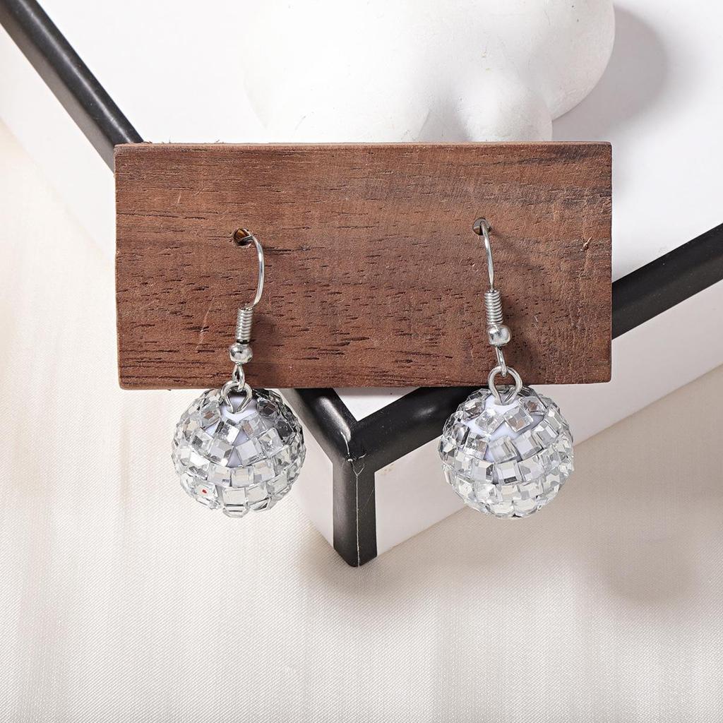 Trendy European-American Disco Ball Earrings: Simple, Stylish Christmas Mirror Beads for Women