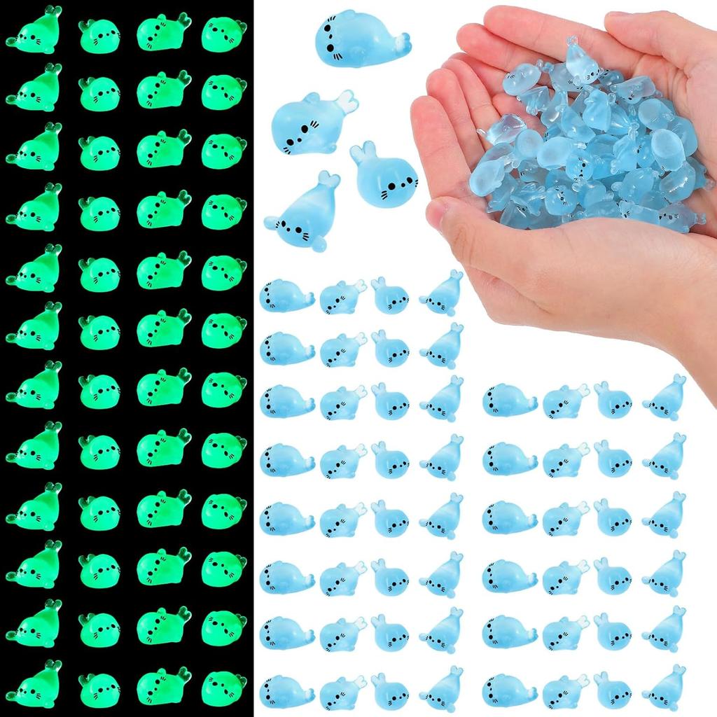 60PCS Glow In The Dark Mini Seal Figurines, Mini Resin Animals, Cute Luminous Seal Animals for Fairy Garden, Aquarium, Potted Plants, Desk Display
