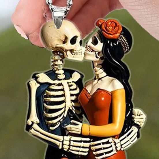 Halloween Skeleton Couple Car Pendant 2D Acrylic Rearview Mirror Hanging Decor Backpacks Charm Glow-in-Dark Keychain Parties Decoration