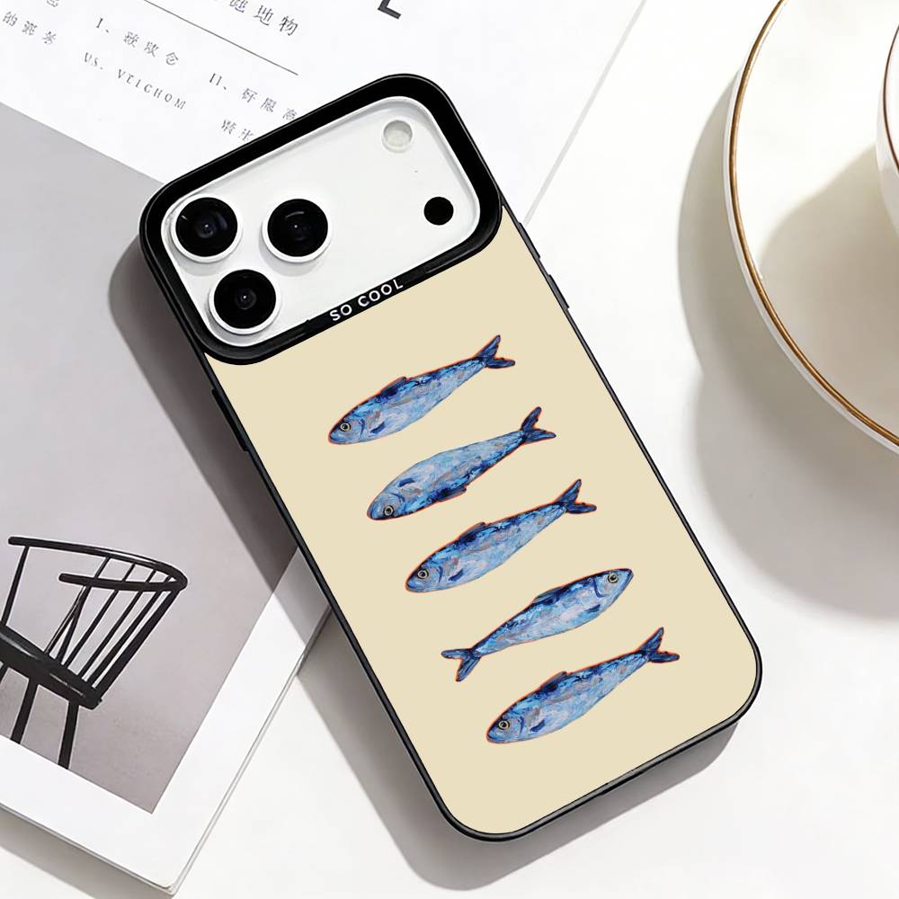 Sea Fisher Sardines Phone Case For iPhone17,16,15,14,13,12,Pro Max Black Colorful Phone case iPhone13