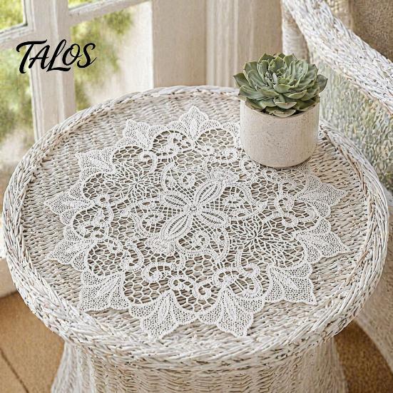 Elegant Lace Placemats Round White Doily, Retro Placemat, Embroidered Table Mat, Coffee Covers Doilies for Wedding Bridal Shower Dining Decor