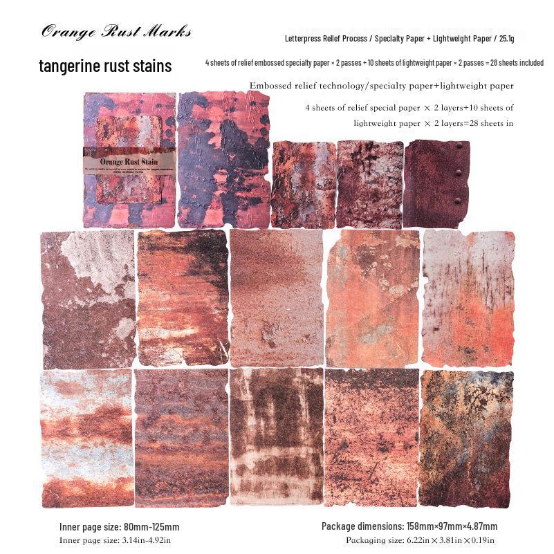 Momo Special Letterpress Embossed Paper - Rust Stains Series: 8 Types of Journal Collage Base Material